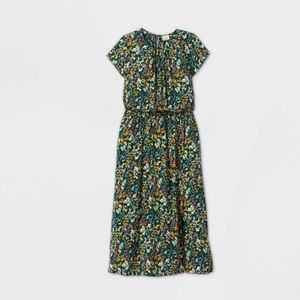 Floral print, cinched waist, short sleeve dress